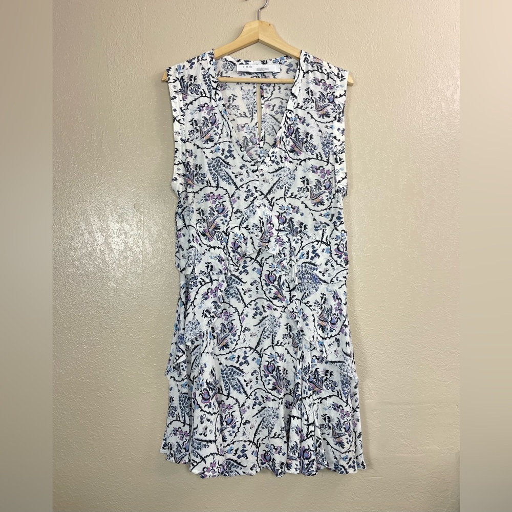 IRO Women's Multicolor Floral Ruffled Sleeveless Dress Sz 36